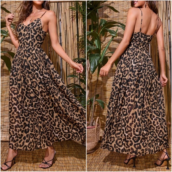 Boho Leopard Print Cami Maxi Dress - Picture 2 of 3